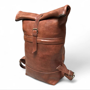New Design 2026 Leather <b>Roll</b> Top <b>Backpack</b> Modern Style Rucksack For New Season Wholesale Travel Bag LRTB-0169 - Product Image 1