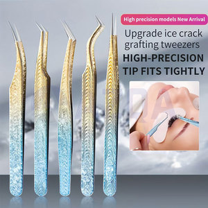 Ensemble de pinces à extensions de cils en acier inoxydable or et bleu dégradé avec pointes de précision pour les artistes en extensions de cils - Product Image 2