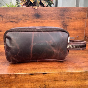 Bolsa de cosméticos de cuero con cremallera personalizada, neceser de viaje occidental para mujer, Kits de Dopp de cuero genuino - Product Image 6