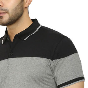 Polo homme personnalisé gris et noir, tricoté, à manches courtes, style décontracté - Product Image 3