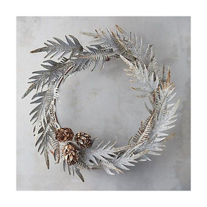 Elegant Silver Leaf Metal Christmas Wreath with <b>Round</b> <b>Frame</b> for Seasonal Home Decoration - Product Image 1