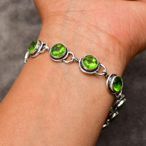 Peridot Gemstone <b>Bracelet</b> Handmade 925 Sterling Silver Jewelry 7 Inch <b>Birthstone</b> Gift For Women Unique Elegant Design - Product Image 6