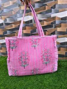 Pink Striped Cotton Tote <b>Bag</b> With Floral Embroidery Bohemian Style Open Top Shopping <b>Bag</b> Floral Shopping Tote <b>Bags</b> Women's <b>Bags</b> - Product Image 2