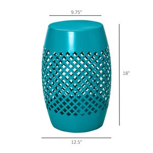 Tavolino da Esterno in Acciaio Blu da 12,5 Pollici, Tavolino Rotondo Cavo a Tamburo per Patio, Tavolino d'Appoggio per Interni ed Esterni - Product Image 3