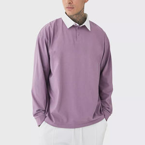 Chemise polo homme en piqué 100% polyester, col contrasté, manches longues, grande taille, avec logo brodé sur mesure. - Product Image 4