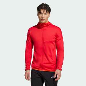 Veste en polaire à capuche rouge pour homme, fermeture éclair, couleur unie, style sportif, vêtement d'automne, matière polyester, coupe classique - Product Image 3