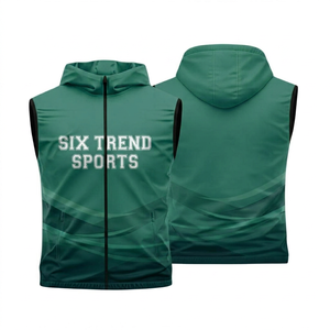 เสื้อกั๊กมีฮู้ดแขนกุดสำหรับผู้ชาย Six Trend Sports ลายดอกไม้สีน้ำเงิน ซิปด้านหน้า ระบายอากาศได้ดี ทรงปกติ สไตล์สปอร์ต - Product Image 2
