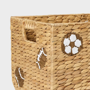 Boho Sports Embroidered Water Hyacinth Basket Cutout Handles Open Top Woven Storage <b>Bin</b> Kids <b>Bedroom</b> Decor Box - Product Image 2
