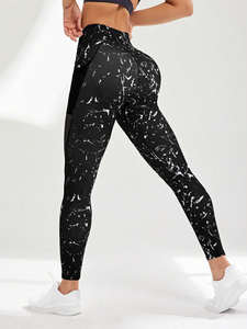 Ladies Mid Waist High Elastic Breathable <b>Seamed</b> Sports Leggings Fashionfully Fully Printed Discharge Printing Knitted Fabric - Product Image 3