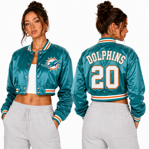Custom Cropped Satin Varsity <b>Jacket</b> Women Embroidered Team Logo Front Player Name Number Back Fashion Streetwear Wholesale Maker - Product Image 3