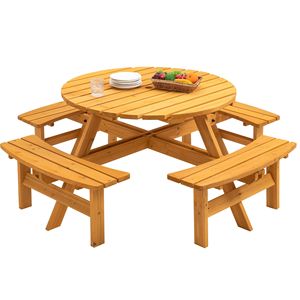 "Tavolo da Picnic in legno da 8 persone per progetti fai da te da giardino campeggio all'aperto con 4 panche integrate con finitura naturale 2220 libbre" - Product Image 1