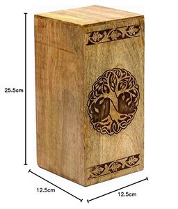 Caja de Muerto en bois sculpté à la main, motif arbre, 25,5 cm x 12,5 cm x 12,5 cm, décoration artisanale pour la maison - Product Image 1