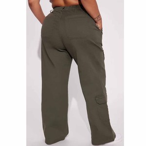 Women's <b>High</b> <b>Waist</b> <b>Cargo</b> Pants Solid Color Loose Fit Full Length With Pockets Casual Style Autumn Wear Canvas Material - Product Image 2