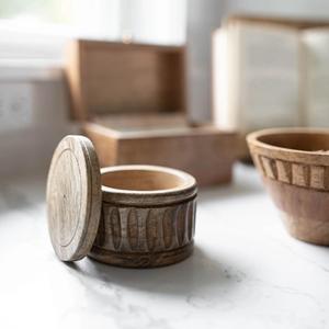 Decorative Carved Wooden Salt Cellar Handmade Kitchen Salt Box Rustic Spice Storage <b>Container</b> Countertop Organizer - Product Image 1