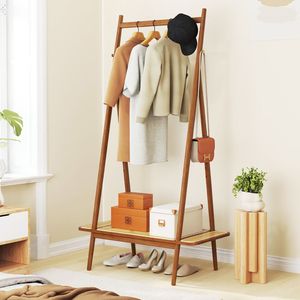 Appendiabiti in bambù con asta appendiabiti, ripiano in rattan e ganci in rame per camera da letto, armadio, bagno - Product Image 1