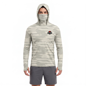 Chemise de pêche unisexe à manches longues à séchage rapide avec protection UV et masque intégré camouflage - Product Image 1
