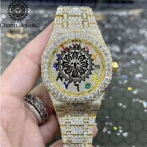 Charm Jewells Montre de luxe en or jaune pour hommes, boîtier rond de 40mm, mouvement à quartz, cristal saphir, fermoir pliant lumineux - Product Image 1