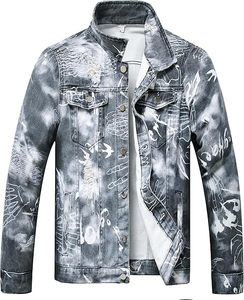 Men's Denim <b>Jacket</b> Washed Print <b>Casual</b> Turn-down Collar Regular Fit Single Breasted Button Closure - Product Image 1