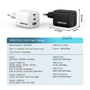 <span class=keywords><strong>Chargeur</strong></span> mural rapide GaN 100W USB C PD3.2 AVS pour ordinateur portable, téléphone, <span class=keywords><strong>iPhone</strong></span>, Samsung avec adaptateur de <span class=keywords><strong>chargeur</strong></span> USB universel CE ROHS KC - Product Image 6