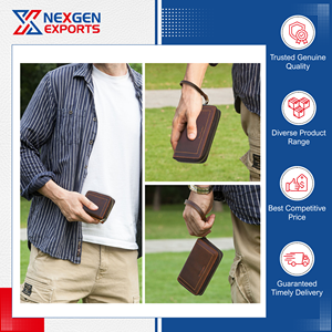 Vintage PU Leather Car Key <b>Holder</b> with <b>Wallet</b> Card Slots RFID Blocking Zipper Closure Letter Pattern Low Cost - Product Image 6