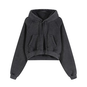 Hoodie court délavé à la neige, coupe régulière, épaules tombantes, 100% coton molletonné, écologique, automne/hiver - Product Image 1