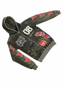 Conjunto Deportivo Personalizado con Estampado Gráfico - Sudadera con Capucha y Cierre Completo Estilo Vintage Lavado Ácido y Pantalones Cortos a Juego - Product Image 5