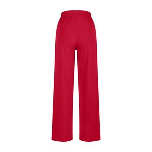 Pantalones de punto de cintura alta para mujer, corte de bota, con cordón, cintura elástica, ajuste holgado informal, largo completo, color liso, primavera, ecológicos - Product Image 2