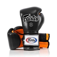Gants de boxe Fairtex professionnels en cuir noir et orange, à doigts entiers, légers, avec fermeture à lacets et auto-agrippante, imperméables
