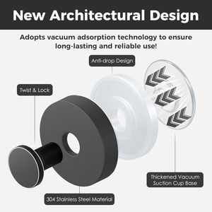 Lot de 4 crochets de douche noirs à ventouse pour vitres et crochets amovibles pour serviettes, pour salles de bain, ensembles de quincaillerie de salle de bain - Product Image 1