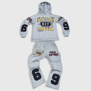 Custom Graphic Print Tracksuit Men Y2K Hoodie Flared <b>Pants</b> Hip Hop Streetwear Outfit Loose Fit Winter Clothing Set - Product Image 1