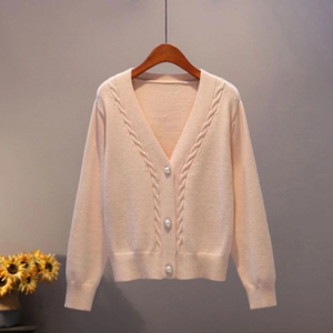 Cardigan en tricot brodé à col en V pour femme, manches longues, ouvert sur le devant, décontracté, tendance, vêtement d'extérieur doux et chaud pour l'automne et l'hiver - Product Image 4