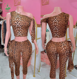 Ensemble sexy imprimé léopard pour femme printemps-été, crop top à bandage et pantalon, ensemble 2 pièces, ensemble sexy imprimé léopard, vêtements pour femme - Product Image 2
