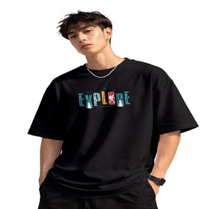 Camiseta de Hombre Negra, Corte Regular, Manga Corta, Cuello Redondo/en V, Informal, Tejido de Punto, Transpirable, 100% Algodón, Antiarrugas, Secado Rápido - Product Image 1