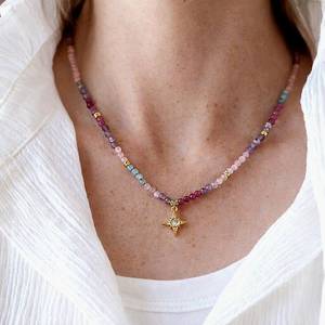 Multi Gemstone <b>Necklace</b> Star Pendant Natural Stone Beaded <b>Necklace</b> Multi Gemstone Minimalist Boho Jewelry - Product Image 3