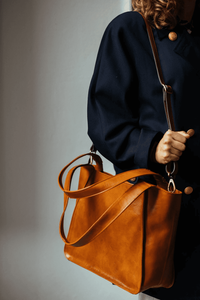 Sac fourre-tout en cuir véritable pour femme, couleur unie, sac à main minimaliste à bandoulière, poignée ouverte, usage quotidien - Product Image 4