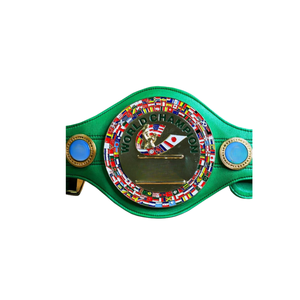Ceinture de champion du monde de lutte, design vert avec drapeaux internationaux, qualité supérieure, ceinture de collection - Product Image 1