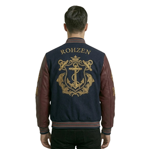 High Quality ODM OEM Customized Wool Genuine Leather Varsity <b>Jacket</b> Personalized Embroidered Logo Unisex Baseball Bomber <b>Jacket</b> - Product Image 6
