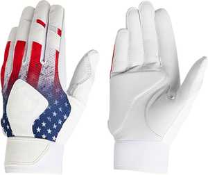 Gants de frappe de baseball en cuir bleu avec drapeau américain, à doigts entiers, antidérapants, avec fermeture auto-agrippante, pour adultes, pour lanceurs droitiers - Product Image 1