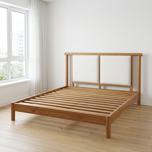 Hotel <b>Beds</b> Teak Wood <b>Bed</b> <b>Frame</b> Fabric Upholstered Headboard Mid Century Modern <b>Platform</b> King Size Commercial Bedroom Furniture - Product Image 5
