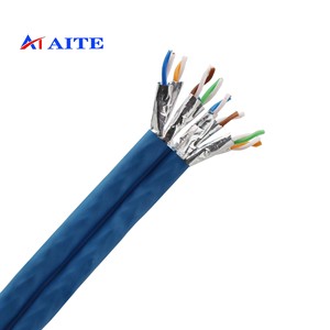 Câble S/FTP CAT7 <span class=keywords><strong>Duplex</strong></span> 2x4 paires, conducteur BC 23AWG, isolation PE, blindage feuille d'aluminium par paire, tressage Al-Mg, gaine LSZH, couleur bleue - Product Image 1