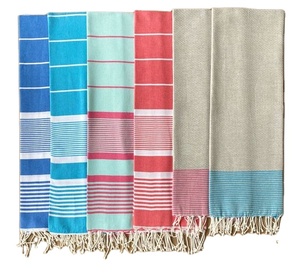 Toalla de Playa a Rayas de Algodón Reciclado Natural Ecológico Turco Tradicional Avior AL-707, Fouta Tunisina, Peshtemal, Hammam, Spa - Product Image 1