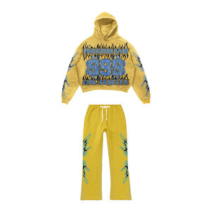 Conjunto de Sudadera con Capucha y Pantalones Deportivos Acampanados de Algodón con Lavado Ácido, Personalizado por el Fabricante de Ropa Urbana, con Impresión DTG, Unisex - Product Image 1