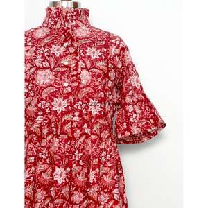 Vestido Largo 100% Algodón, Estilo Veraniego para Mujer, Estampado de Hojas Tropicales, Cintura con Cordón Ajustable, Manga Corta, Elegante Vestido Largo Maxi - Product Image 3