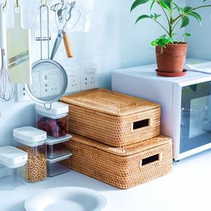 Juego de Cajas de Almacenamiento de Ratán Minimalistas Modernas con Tapa, Organizador Decorativo y Funcional Ecológico para Sala de Estar y Dormitorio, India - Product Image 2