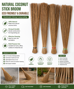 Balai en bâton de noix de coco naturel écologique, fait à la main, durable, léger, avec manche en bois, pour le nettoyage des sols à la maison et en extérieur - Product Image 2