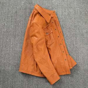 Custom Men's Genuine Cowhide Leather <b>Shirt</b> Slim Fit Vintage Fashion <b>Button</b> Down Horn <b>Button</b> <b>Half</b> Sleeve 360g Casual Formal - Product Image 3