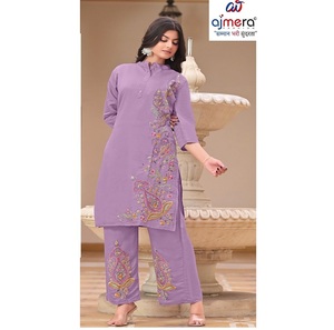 Traje Kurti de Diseñador para Mujer, Estilo Étnico Tradicional, Elegante, para Fiestas, Bodas, Oficina, Corte Regular, Elástico, de Secado Rápido - Product Image 1