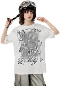 เสื้อยืดโอเวอร์ไซส์สีขาวสำหรับผู้ชาย พิมพ์ลายตัวอักษรฟอยล์สีเงิน คอกลม แขนสั้น สไตล์สตรีทแวร์ ผ้าเจอร์ซีย์คอตตอน ทรงพอดีตัว - Product Image 6