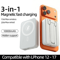 Banco de Energía Portátil de 10000 mAh para iPhone con Soporte, Carga Inalámbrica Magnética, Tipo-C, Carga por Cable con Múltiples Modos de Carga, 10000 mAh