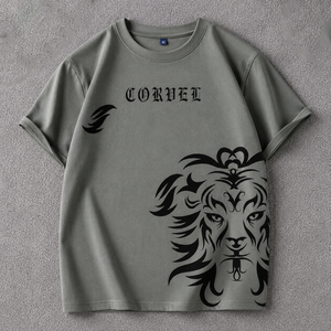 Camiseta de Hombre con Estampado de León, Detalle de Logotipo Gótico, Ropa Urbana, Silueta Relajada, Estilo Vintage Personalizado - Product Image 5